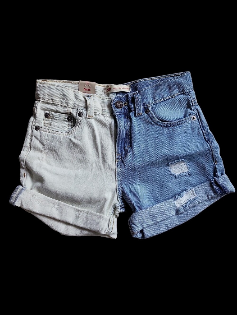 NEW Levi's Two-Tone White and Light Blue Denim Cutoff Shorts
